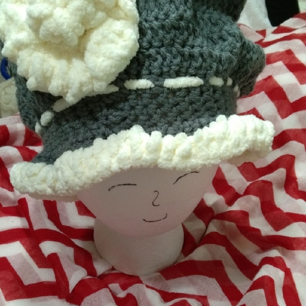 Cozy Gray and White Kids Crochet Hat